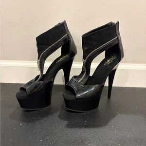 Pleaser Black Zipper Platform Heels 7